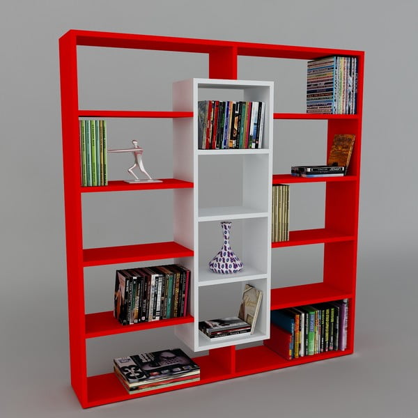 Knihovna Ample Red/White, 22x125x135,7 cm