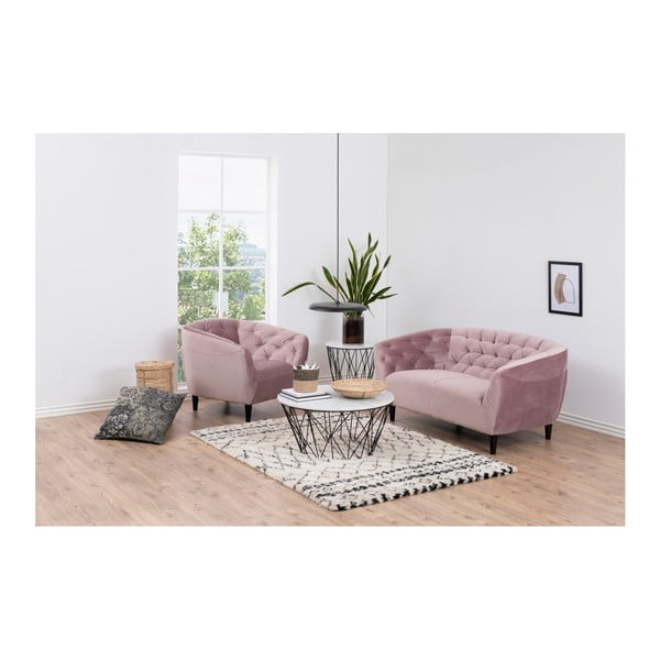 Pudrově růžové sametové křeslo Actona Ria-image-1