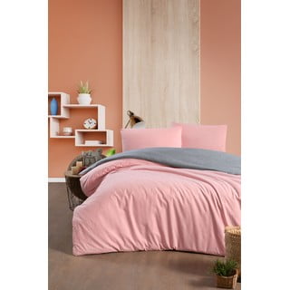 Bavlněné povlečení na dvoulůžko/prodloužené s prostěradlem v lososové barvě/šedé 200x220 cm – Mila Home