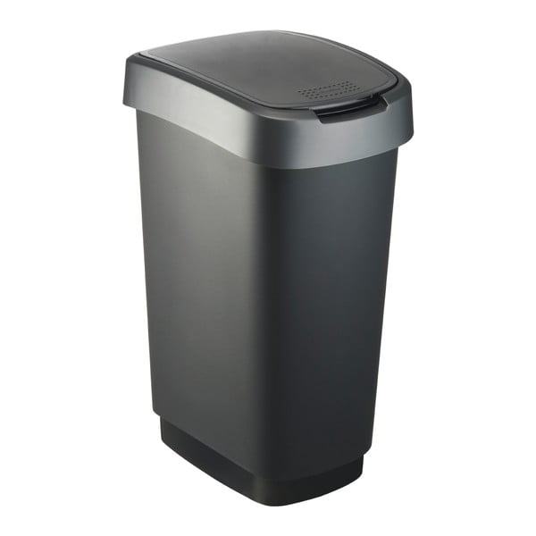 Plastový odpadkový koš v černo-stříbrné barvě 50 l Twist – Rotho