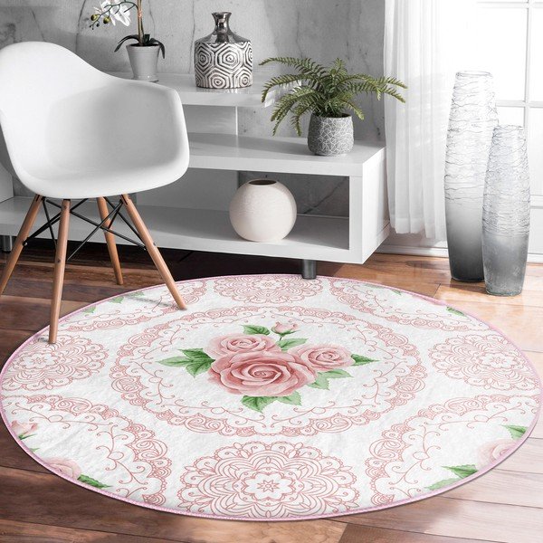 Světle růžový pratelný kulatý koberec vhodný pro robotické vysavače ø 120 cm Comfort – Mila Home-image-1