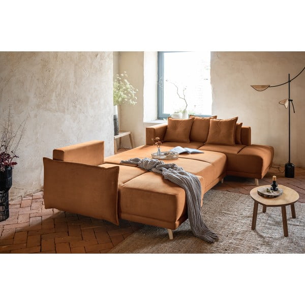 Manšestrová rozkládací rohová pohovka v cihlové barvě (pravý roh/do "U") Lazy Lukka – Miuform-image-4