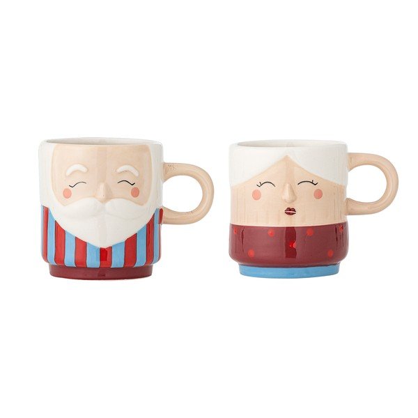 Červené kameninové šálky v sadě 2 ks s vánočním motivem 280 ml Granny – Bloomingville