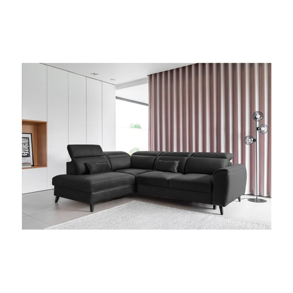 Tmavě šedá sametová rozkládací/s úložným prostorem rohová pohovka (pravý roh/do L) Noble – ELTAP-image-1