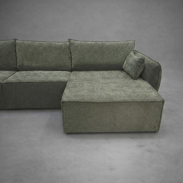 Zelená žinylková rohová pohovka (pravý roh/s lenoškou) Vanda - II. jakost – Mazzini Sofas-image-3