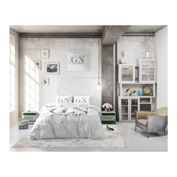 Bavlněné povlečení na dvoulůžko se stříbrným nápisem Sleeptime Good Night, 240 x 220 cm-image-1