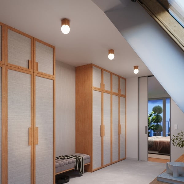 Stropní svítidlo v přírodní barvě se skleněným stínidlem 12x12 cm Rayer – Sollux-image-4