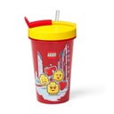 Červený kelímek se žlutým víčkem a brčkem LEGO® Iconic, 500 ml