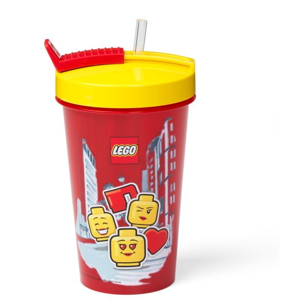 Červený kelímek se žlutým víčkem a brčkem LEGO® Iconic, 500 ml