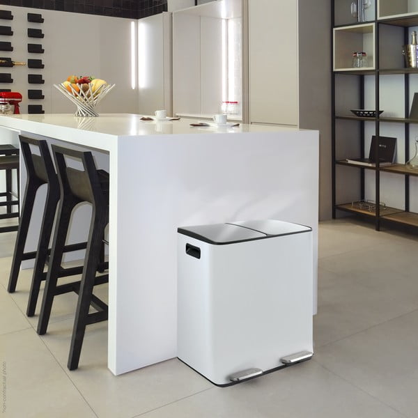 Matně bílý ocelový odpadkový koš 2x20 l na tříděný odpad/nášlapný   Aliya – Spirella-image-1