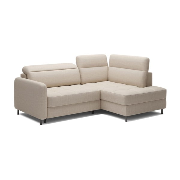 Béžová sametová rozkládací/s úložným prostorem rohová pohovka (pravý roh/do L) Barea – ELTAP-image-2