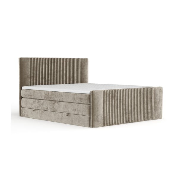 Světle hnědá boxspring postel s úložným prostorem 200x200 cm Bergamo – Maison de Rêve