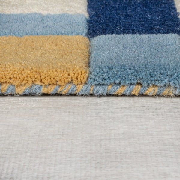 Modrý ručně tkaný vlněný běhoun 60x230 cm Kai Wool Border – Flair Rugs-image-4