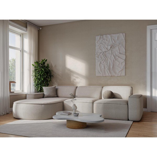 Světle šedá žinylková rohová pohovka (levý roh/s lenoškou) Omao – Makamii-image-1