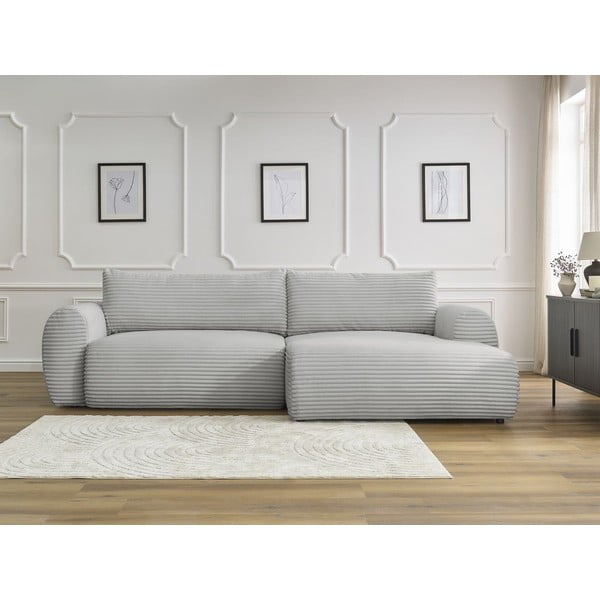 Světle šedá manšestrová rozkládací rohová pohovka (pravý roh) Lucien – Bobochic Paris-image-1