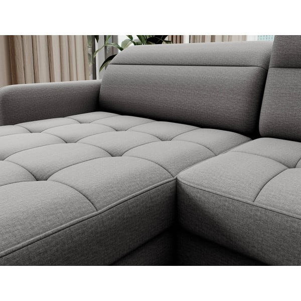 Světle šedá sametová rozkládací/s úložným prostorem rohová pohovka (pravý roh/do "U") Berrto – ELTAP-image-4