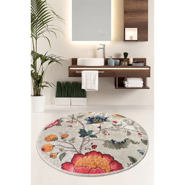 Šedá sametová koupelnová předložka ø 140 cm Vintage Flower – Foutastic-image-1