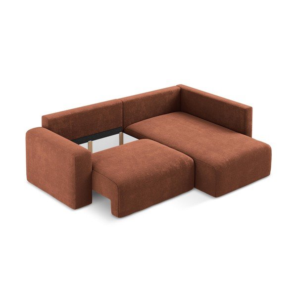 Žinylková rozkládací/s úložným prostorem rohová pohovka v terakotové barvě (pravý roh/do L) Kona – Makamii-image-4