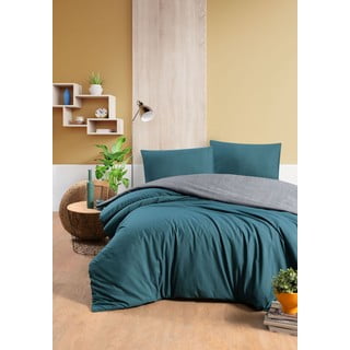 Bavlněné povlečení na jednolůžko/prodloužené s prostěradlem v petrolejové barvě/šedé 160x220 cm – Mila Home
