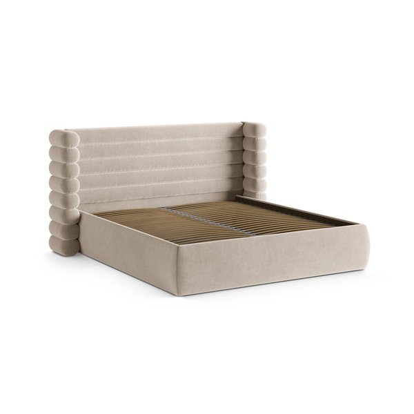 Béžová čalouněná dvoulůžková postel s úložným prostorem s roštem 200x200 cm Mount – Micadoni -image-3
