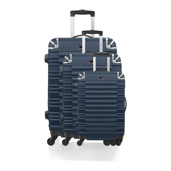 Sada 3 modrých cestovních kufrů na kolečkách Bluestar Walker