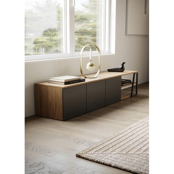 Černý TV stolek v dekoru ořechu 190x45 cm Albi - TemaHome-image-1