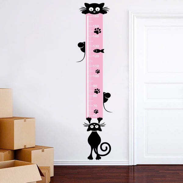 Samolepkový metr na zeď Metr s kočičkami, 160 cm