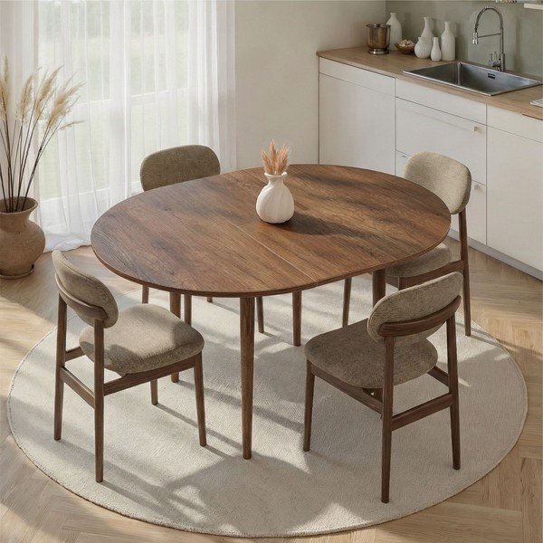 Kulatý rozkládací jídelní stůl s přídavnou deskou v dekoru ořechu ø 100 cm Viona – Kalune Design-image-1