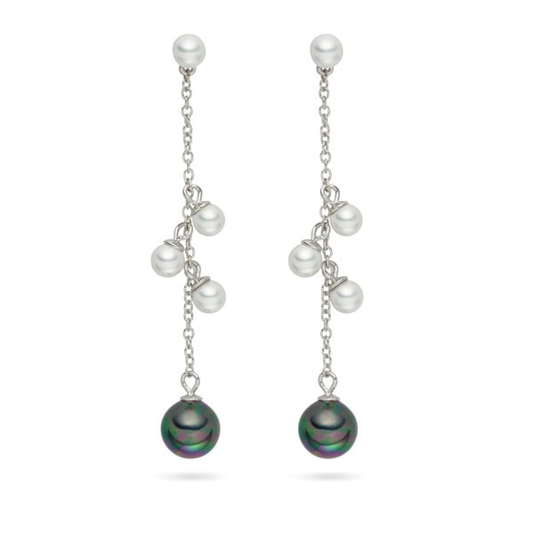Perlové visící náušnice Pearls Of London Black and White, 5.8 cm