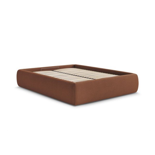Oranžová čalouněná dvoulůžková postel s úložným prostorem/bez čela s roštem 160x200 cm Inera – Bobochic Paris