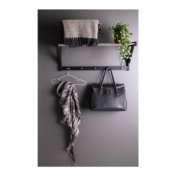 Černý nástěnný věšák z topolového dřeva s poličkou Padova - House Nordic-image-3
