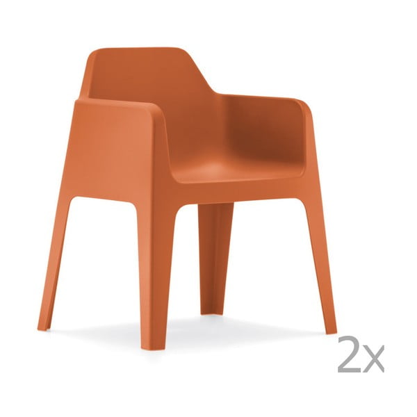 Sada 2 oranžových  zahradních židlí Pedrali Plus