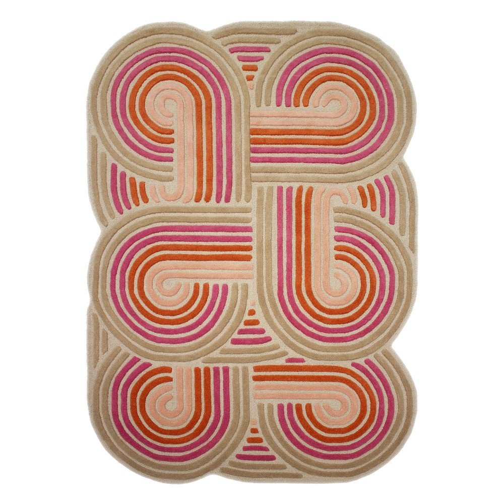 Růžový ručně tkaný vlněný koberec 140x200 cm Spiral Shaped – Flair Rugs