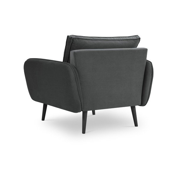 Tmavě šedé sametové křeslo s černými nohami Kooko Home Lento-image-2