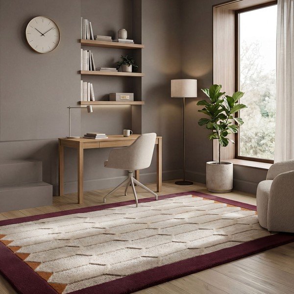 Vínový/v přírodní barvě ručně tkaný vlněný koberec 120x170 cm Apex Border Wool – Flair Rugs-image-1