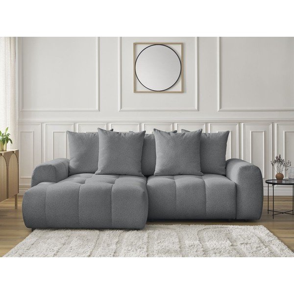 Šedá žinylková rozkládací/s úložným prostorem rohová pohovka (levý roh/s lenoškou) Roxelane – Bobochic Paris-image-1