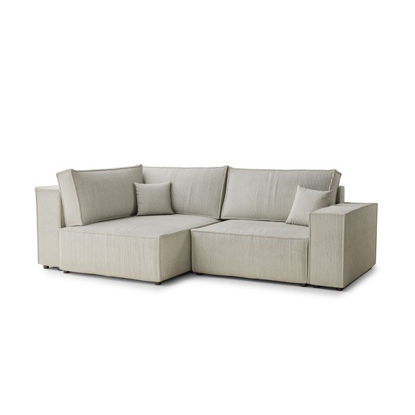 Krémová manšestrová rozkládací/s úložným prostorem rohová pohovka (levý roh/do L) Tonga – Maison de Rêve