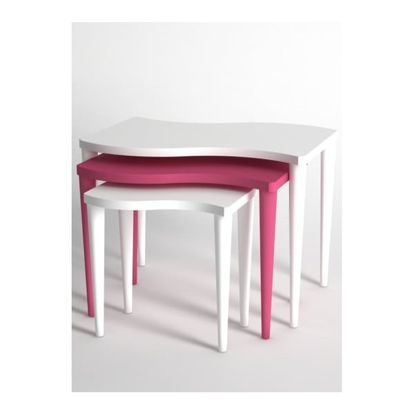 Sada 3 konferenčních stolků v bílé a růžové barvě Monte Gofrato