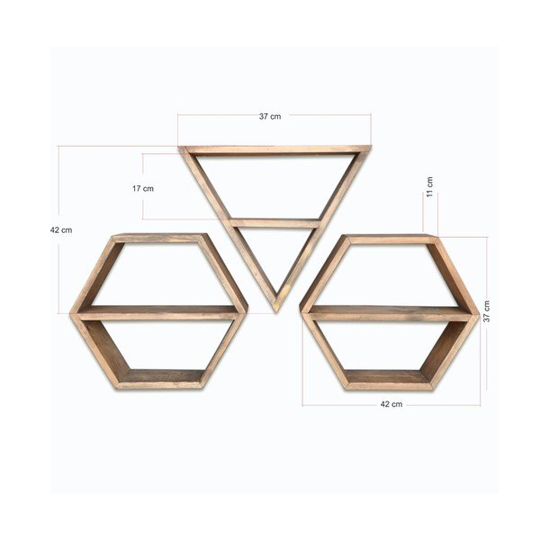 Sada 3 dřevěných nástěnných polic Hexa-image-3