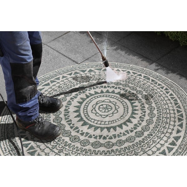 Zeleno-krémový venkovní koberec NORTHRUGS Coron, ø 140 cm-image-4