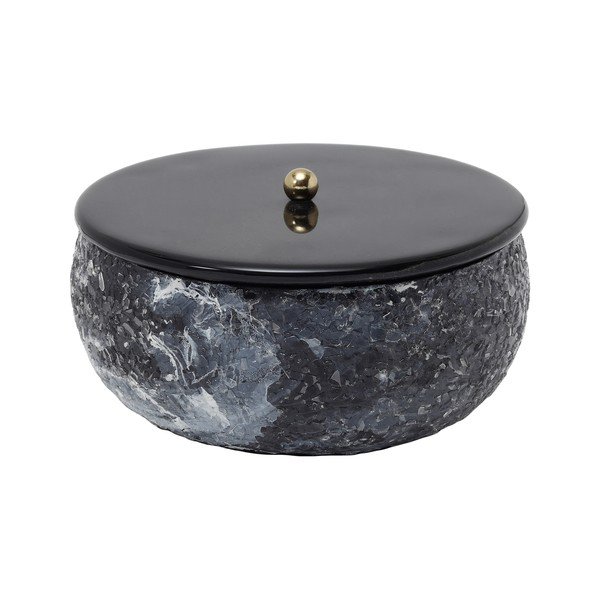 Černý kovový úložný box s víkem/dekorativní ø 16,5x7,5 cm Mosaic Marble – PT LIVING