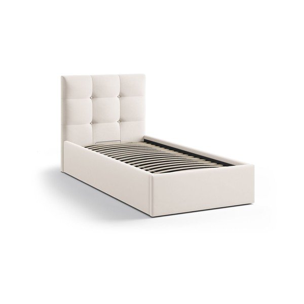Krémová čalouněná jednolůžková postel s úložným prostorem s roštem 90x200 cm Phaedra – Micadoni -image-2