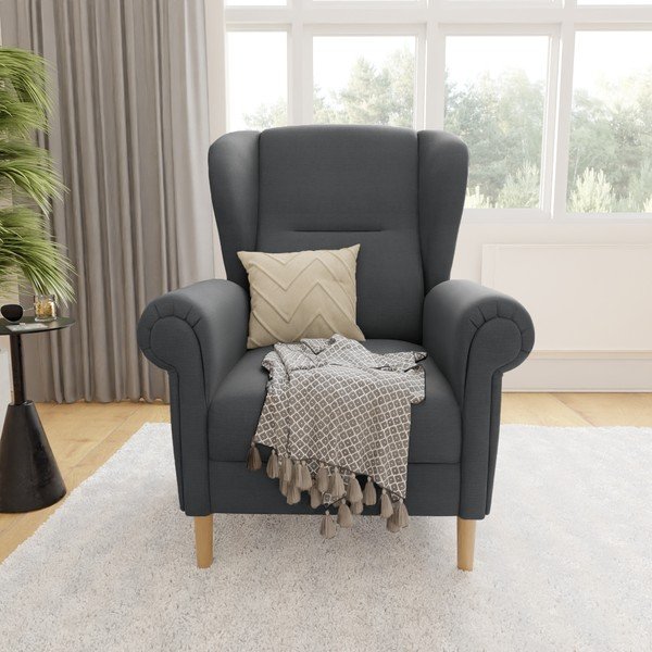 Tmavě šedé křeslo ušák Swan – Ropez-image-1