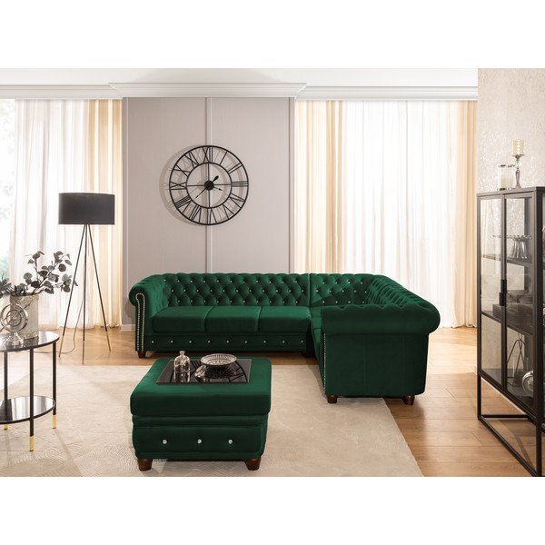 Zelená sametová rozkládací rohová pohovka (pravý roh/do L) York Blik – Ropez-image-4