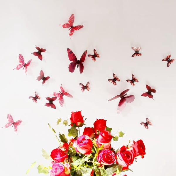 Sada 18 červených adhezivních 3D samolepek Ambiance Butterflies Chic
