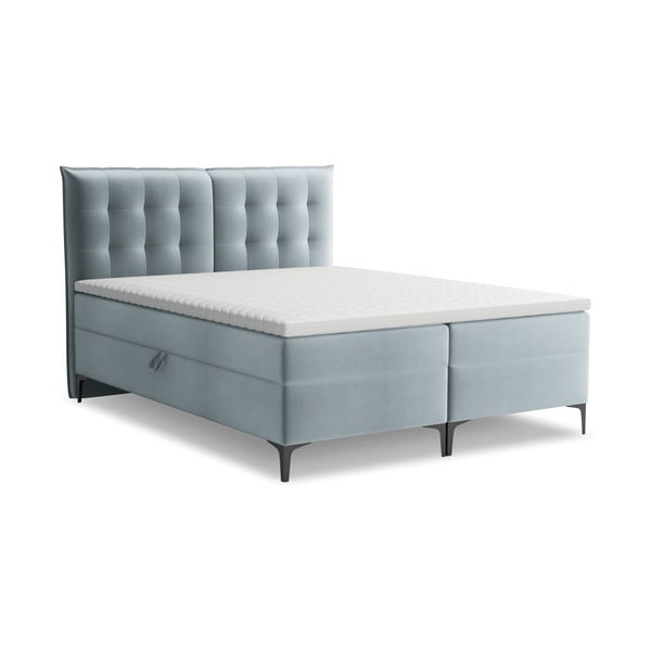 Světle modrá boxspring postel s úložným prostorem 160x200 cm Mikana – Makamii