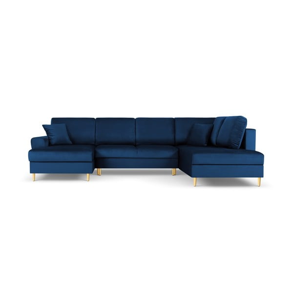 Modrá sametová rozkládací/s úložným prostorem rohová pohovka (pravý roh/do "U") Kyoto – Cosmopolitan Design