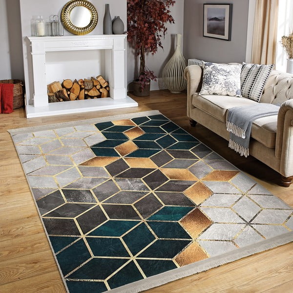 Bílo-petrolejový pratelný koberec 120x180 cm – Mila Home-image-1