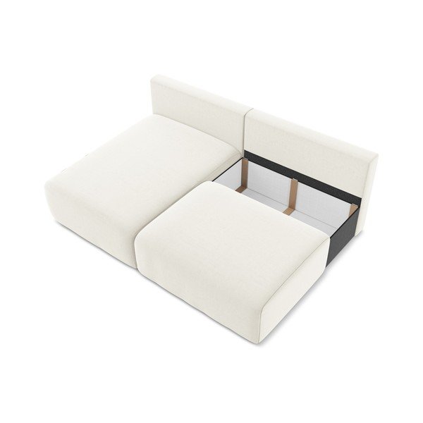 Krémová sametová rozkládací/s úložným prostorem rohová pohovka (levý roh/s lenoškou) Kalena – Makamii-image-4