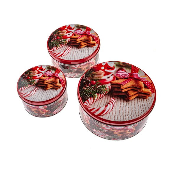 Kovové dózy v sadě 3 ks na cukroví Christmas – Dakls